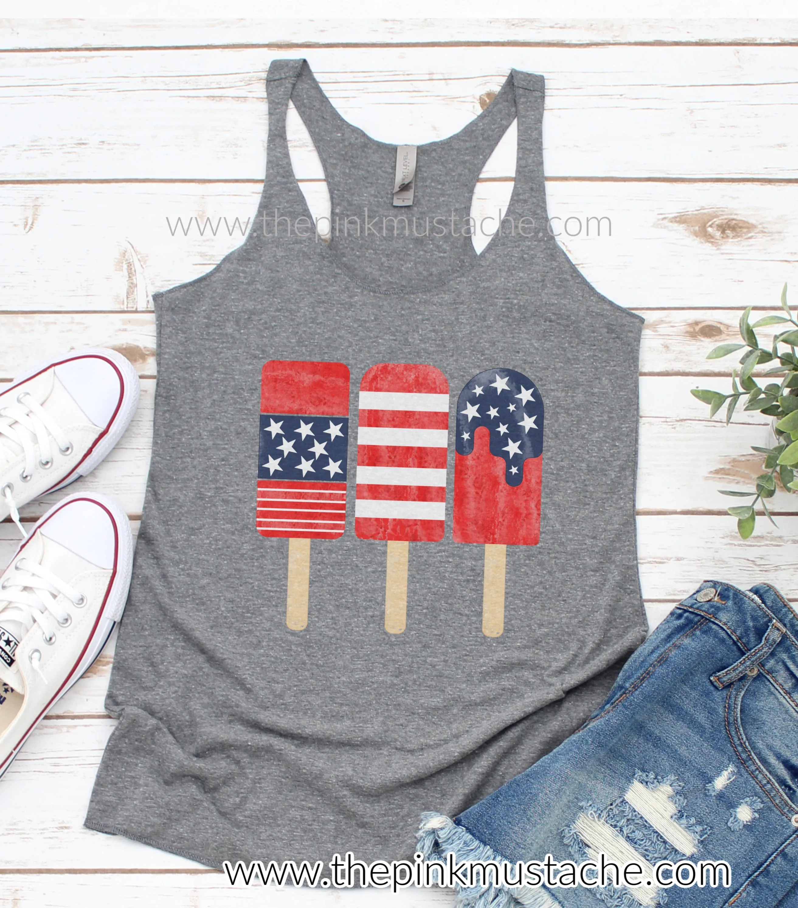 4th of July USA Popsicle Watercolor Patriotic Watercolor Racerback Tank Top