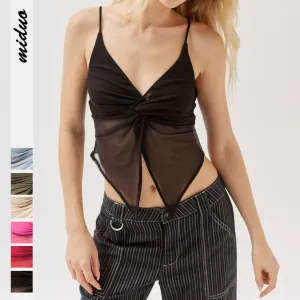 AB07MD European And American Women's New Arrival Bow Sling Cross-border Hot-look Sexy Small Vest Mesh Spice Inner Base Shirt For Women
