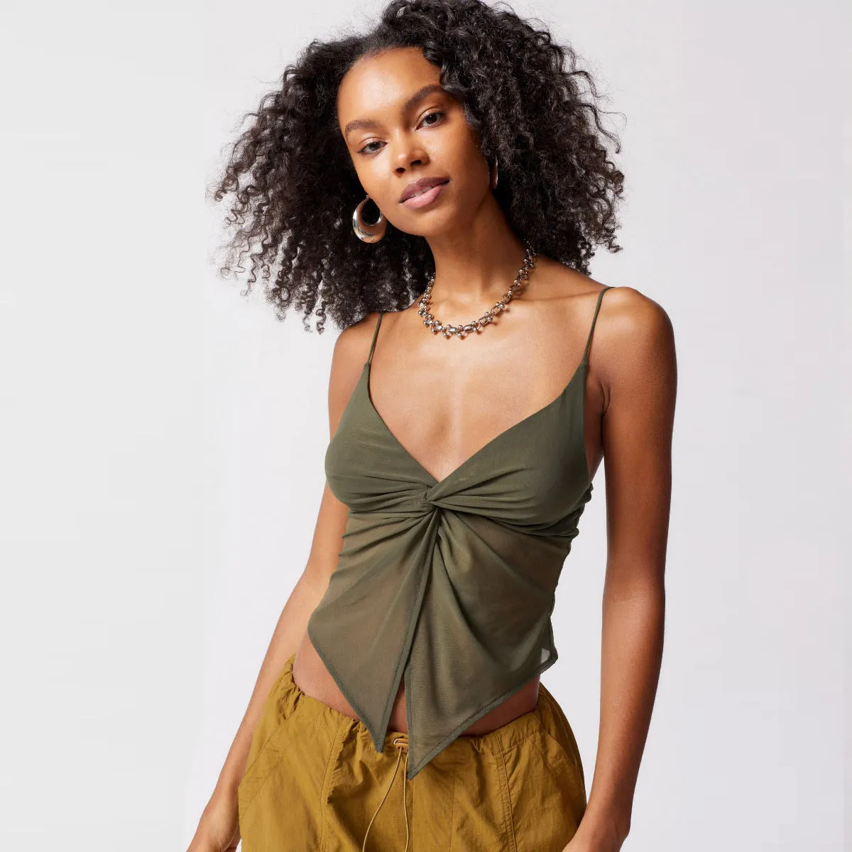 AB07MD European And American Women's New Arrival Bow Sling Cross-border Hot-look Sexy Small Vest Mesh Spice Inner Base Shirt For Women