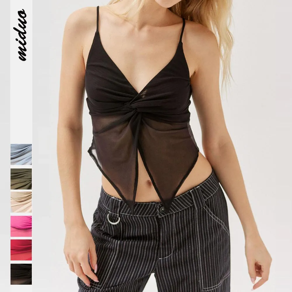 AB07MD European And American Women's New Arrival Bow Sling Cross-border Hot-look Sexy Small Vest Mesh Spice Inner Base Shirt For Women