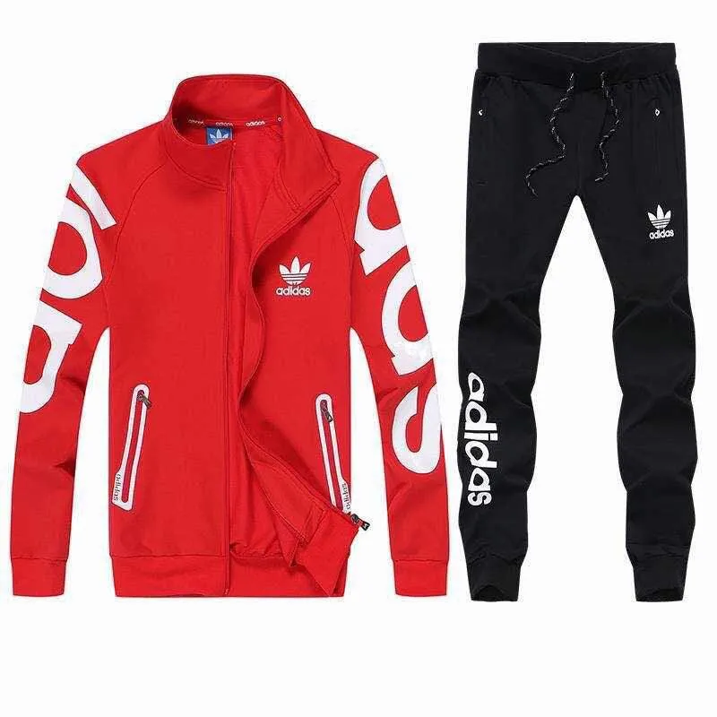 Adidas Hoodies and Joggers Crested White Logo - Red