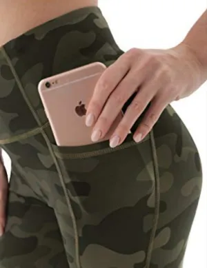 AFITNE Yoga Pants for Women High Waisted Printed Athletic Leggings with Pockets Workout Gym Fitness Spandex Yoga Pants Camo Olive Green - M