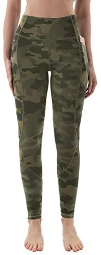 AFITNE Yoga Pants for Women High Waisted Printed Athletic Leggings with Pockets Workout Gym Fitness Spandex Yoga Pants Camo Olive Green - M
