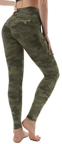 AFITNE Yoga Pants for Women High Waisted Printed Athletic Leggings with Pockets Workout Gym Fitness Spandex Yoga Pants Camo Olive Green - M