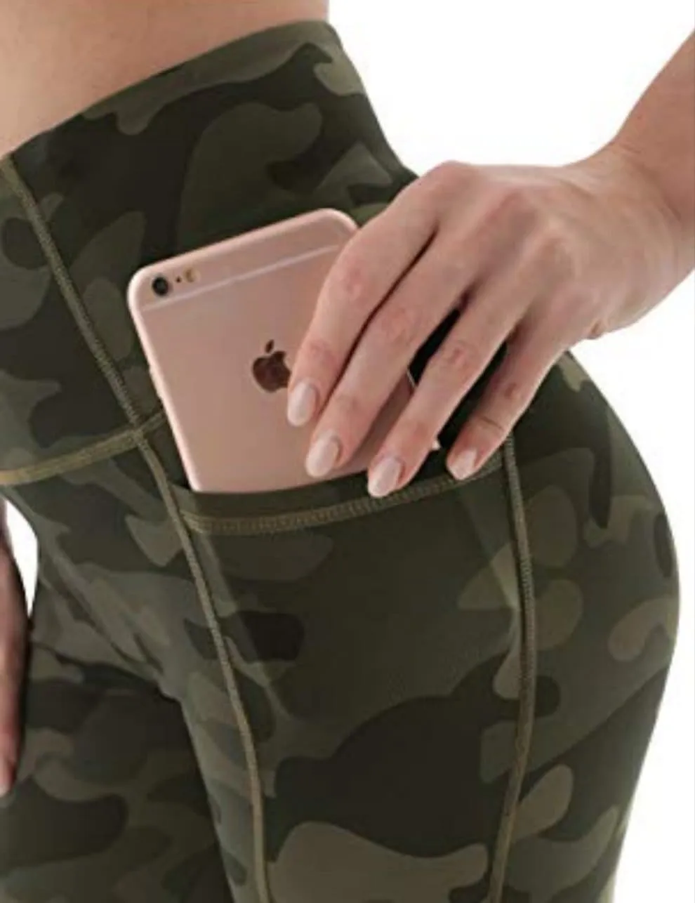AFITNE Yoga Pants for Women High Waisted Printed Athletic Leggings with Pockets Workout Gym Fitness Spandex Yoga Pants Camo Olive Green - M