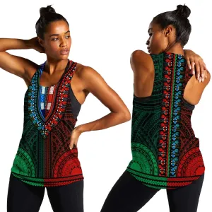 African Dashiki and Polynesian Pattern Women Racerback Tank Half Green-Red LT9