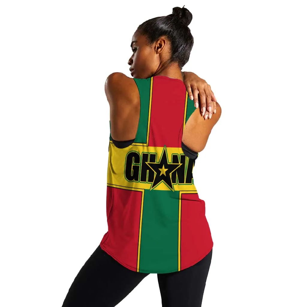 African Ghana Women Racerback Tank Flag with Coat of Arms Simple Design TS04
