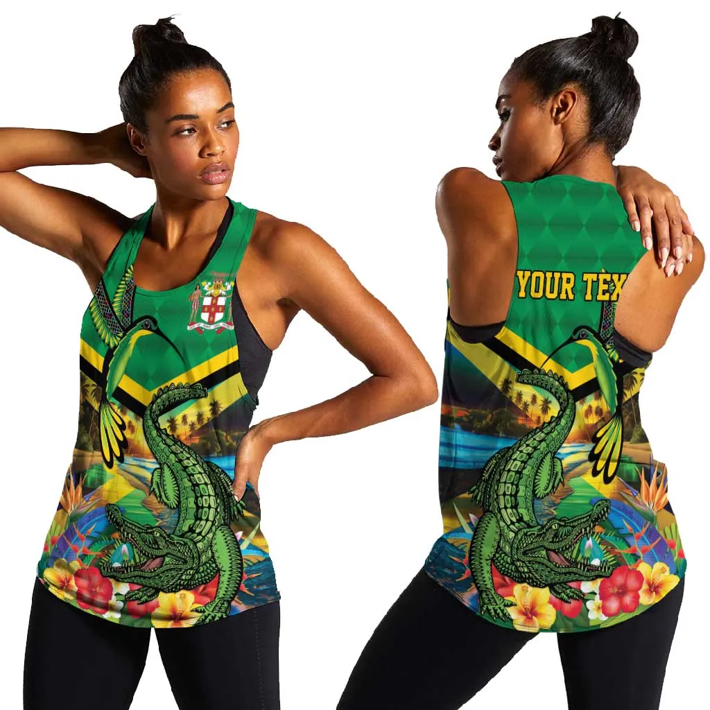 African Jamaica Personalized Women Racerback Tank Hummingbird and Crocodiles Tropical LT9