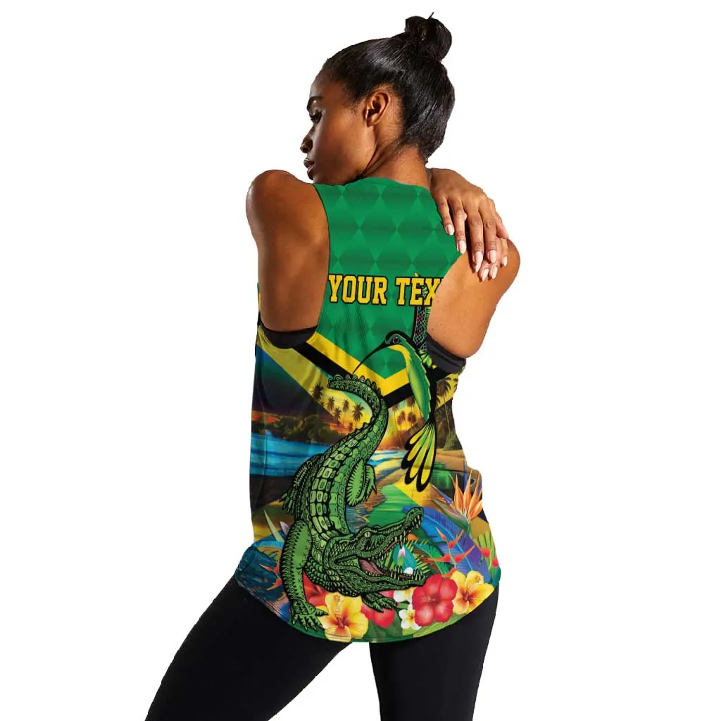 African Jamaica Personalized Women Racerback Tank Hummingbird and Crocodiles Tropical LT9