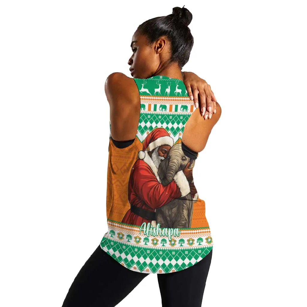Afro Ivory Coast Christmas Women Racerback Tank Black Santa Afishapa - African Pattern LT15
