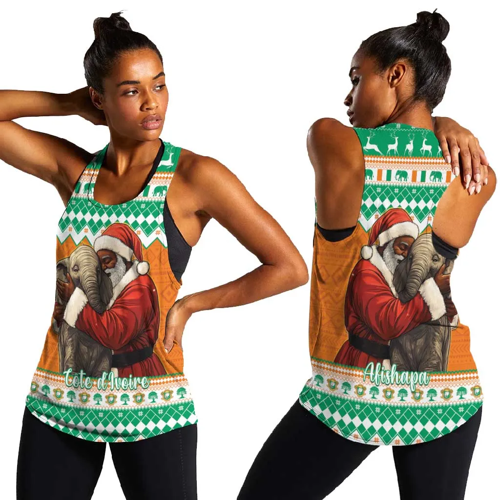 Afro Ivory Coast Christmas Women Racerback Tank Black Santa Afishapa - African Pattern LT15