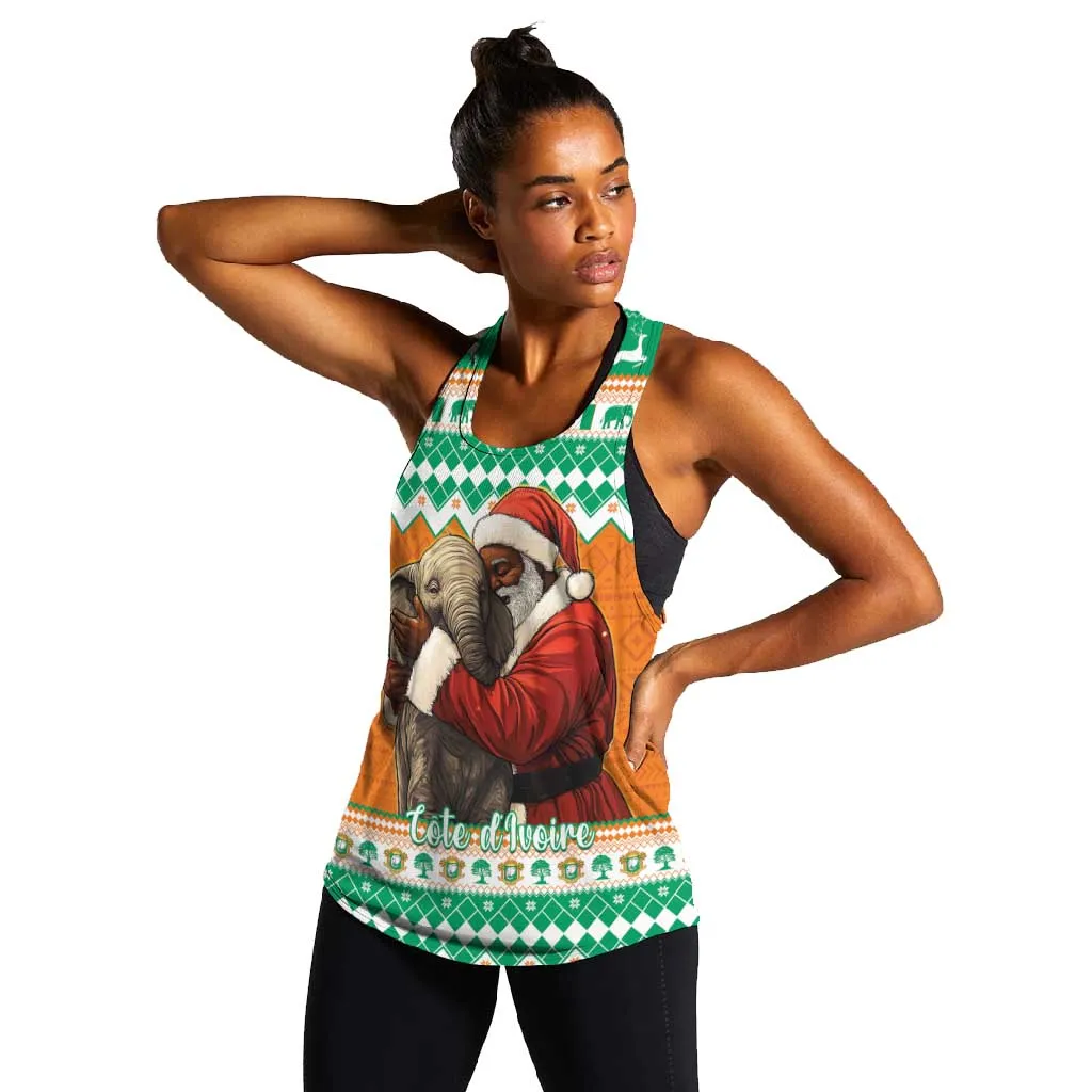 Afro Ivory Coast Christmas Women Racerback Tank Black Santa Afishapa - African Pattern LT15