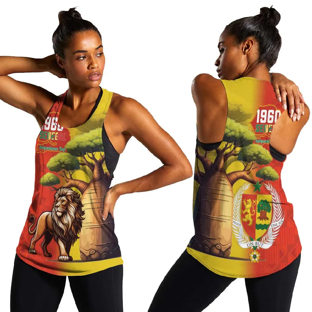 Afro Senegal Independence Day Women Racerback Tank 65th Anniversary - Kente Pattern LT15