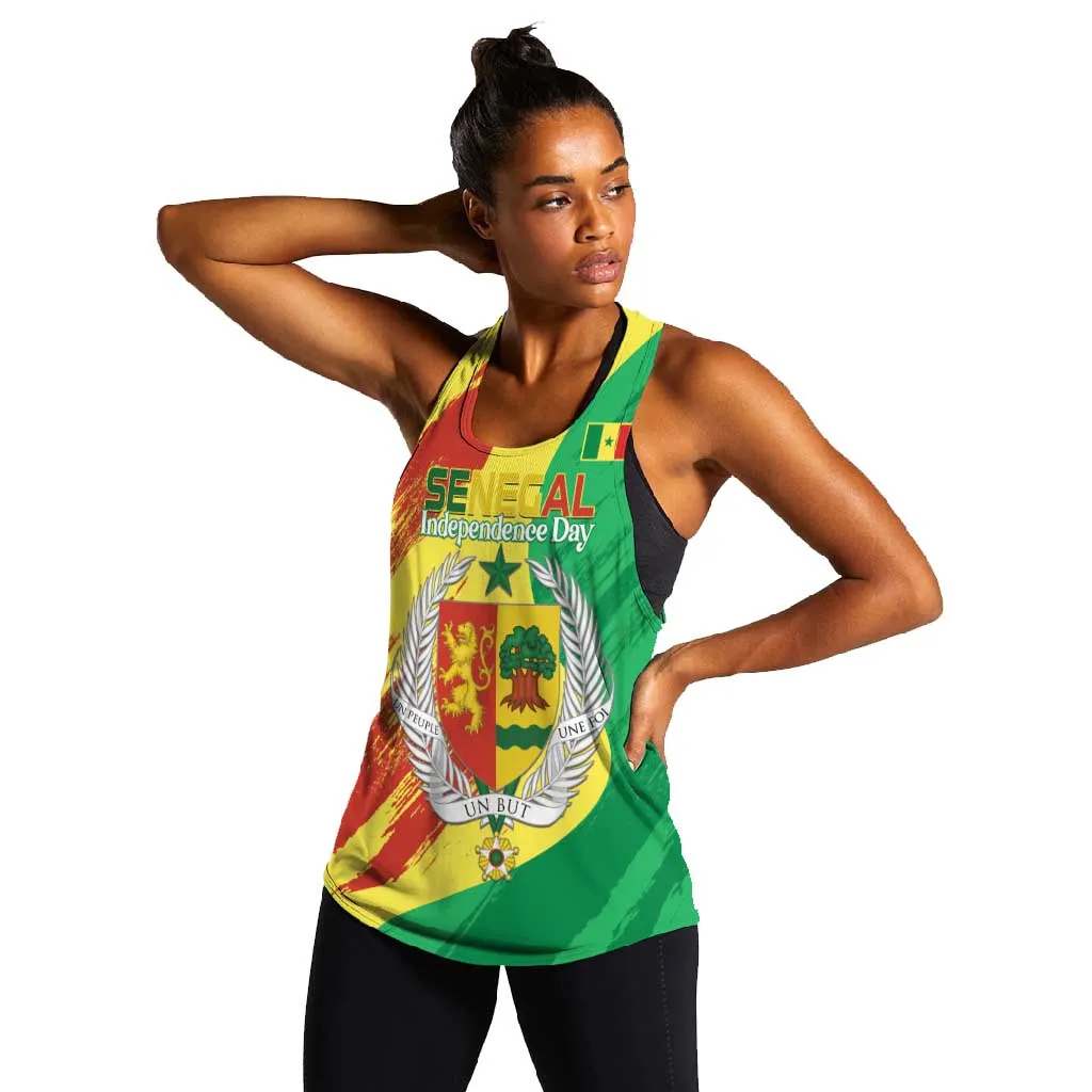 Afro Senegal Independence Day Women Racerback Tank Coat Of Arms Grunge Style LT14
