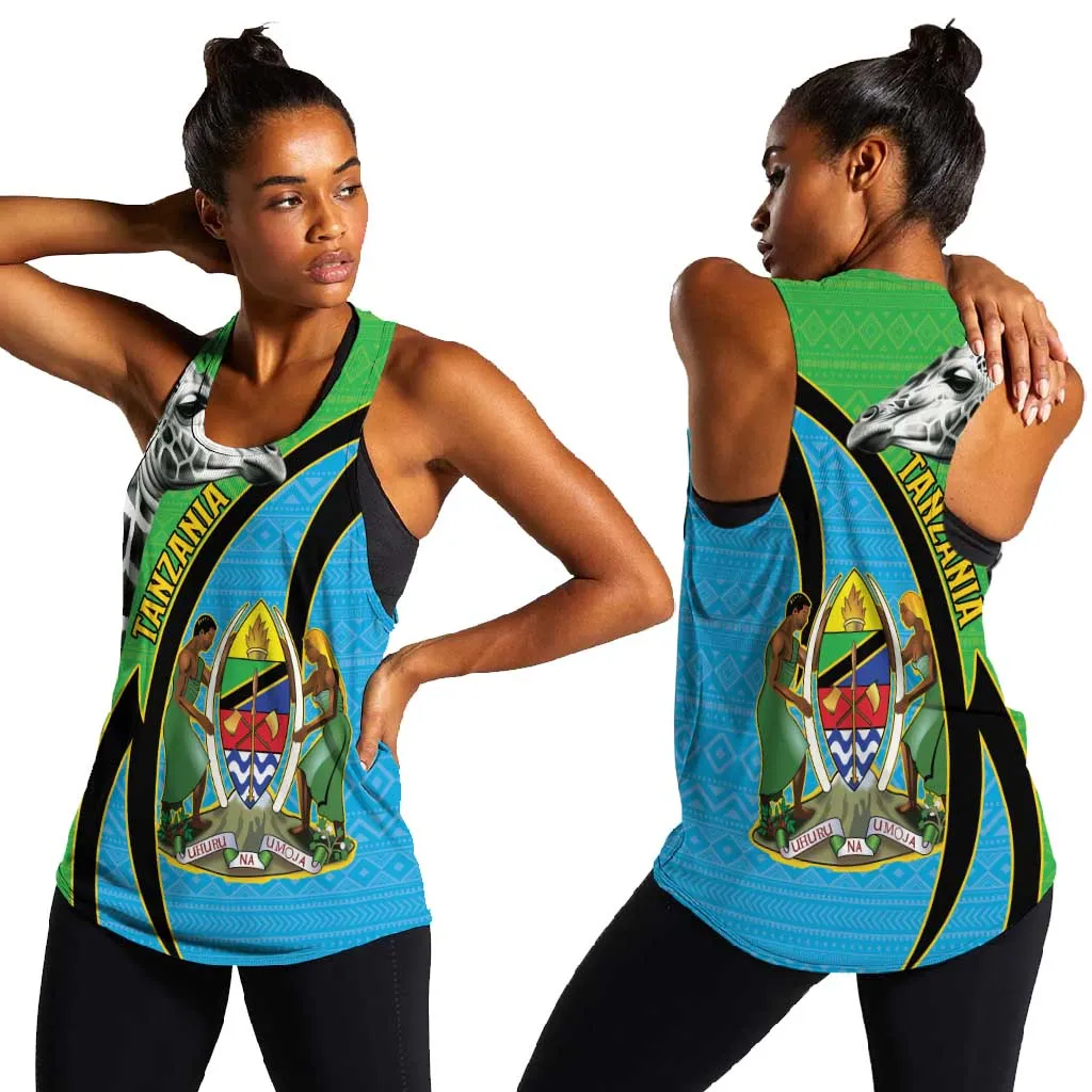Afro Tanzania Giraffe Women Racerback Tank Coat Of Arms Curve Style LT15
