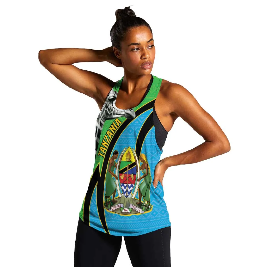 Afro Tanzania Giraffe Women Racerback Tank Coat Of Arms Curve Style LT15