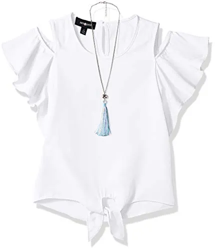 Amy Byer White Flutter Sleeve Top with Necklace - Girls Large