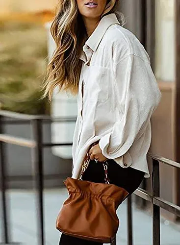 Astylish Womens Corduroy Button Down Blouse
