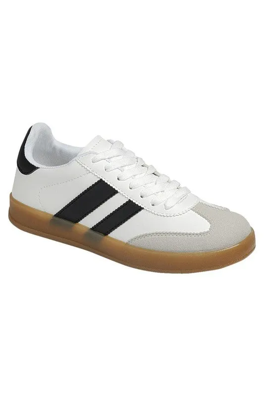 AVA TWO STRIPED TRENDY SNEAKER - WHITE & BLACK