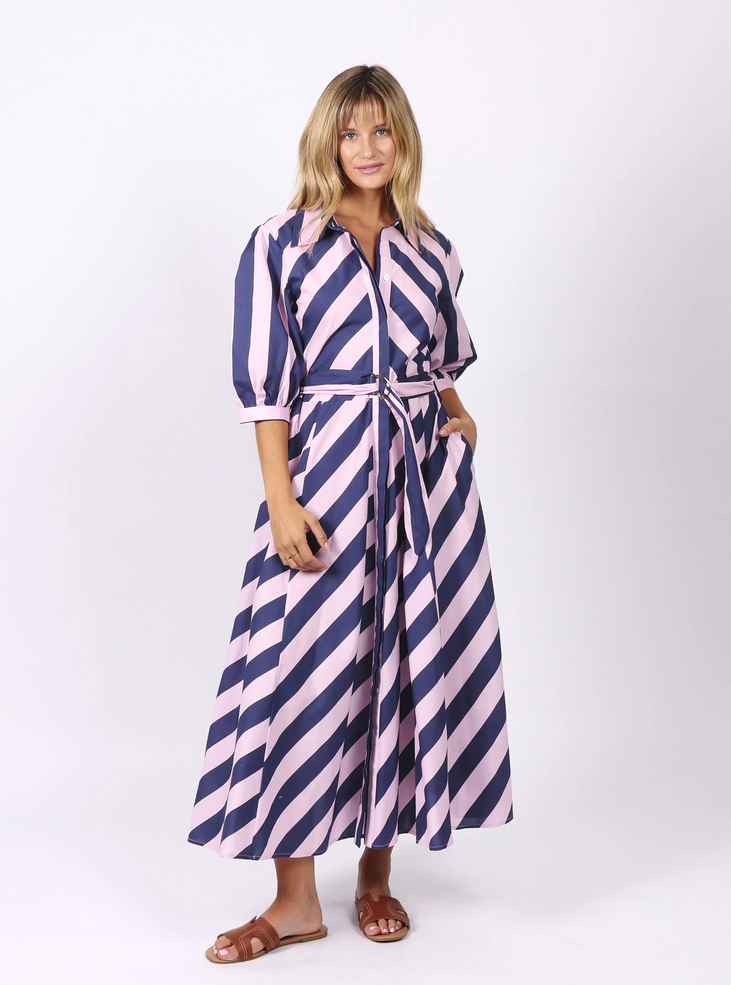 Bianca Dress - Pink Navy Stripes