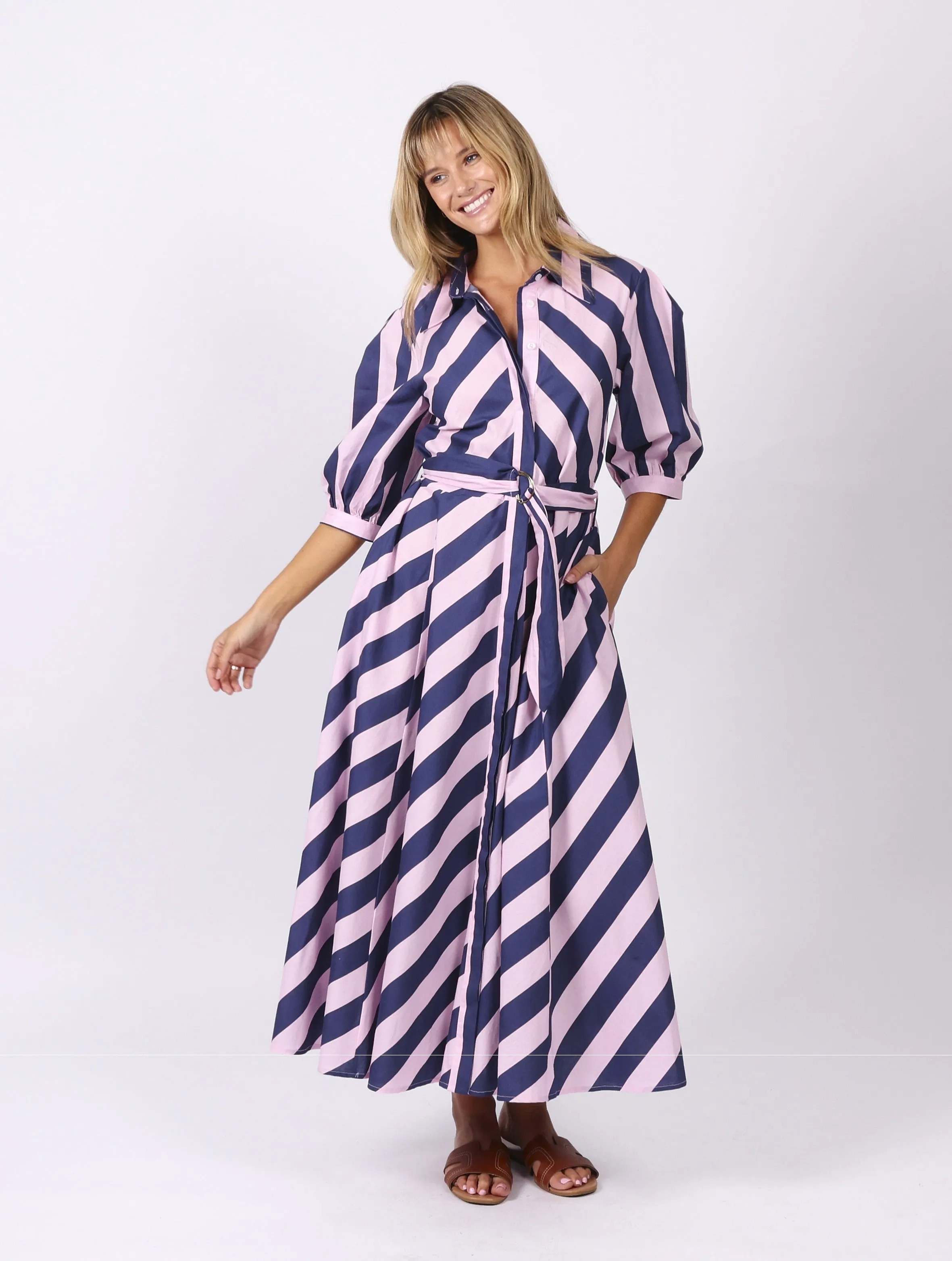 Bianca Dress - Pink Navy Stripes