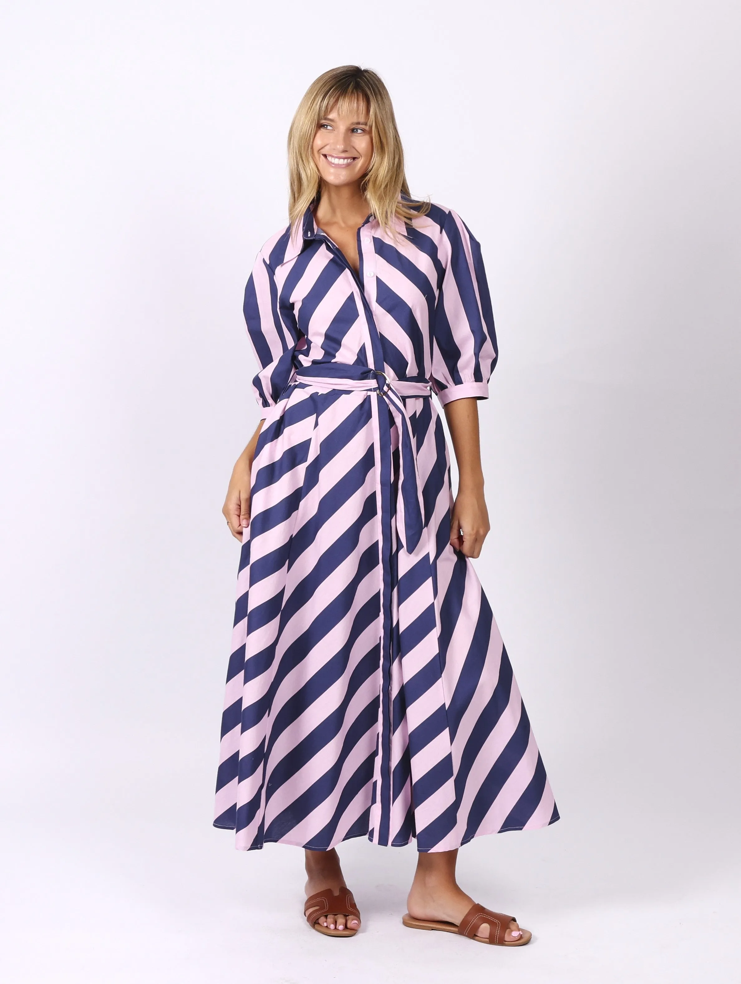 Bianca Dress - Pink Navy Stripes