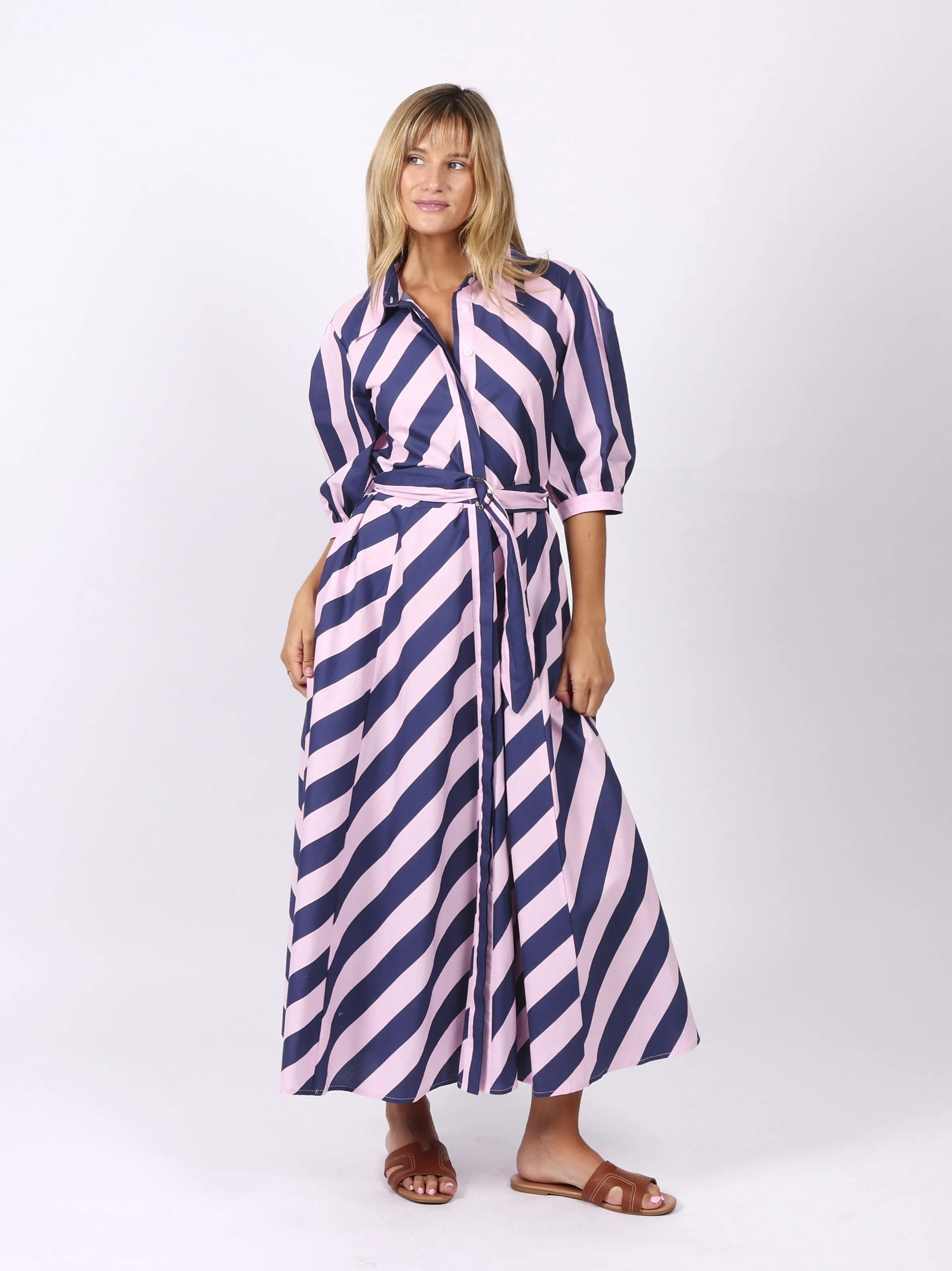Bianca Dress - Pink Navy Stripes