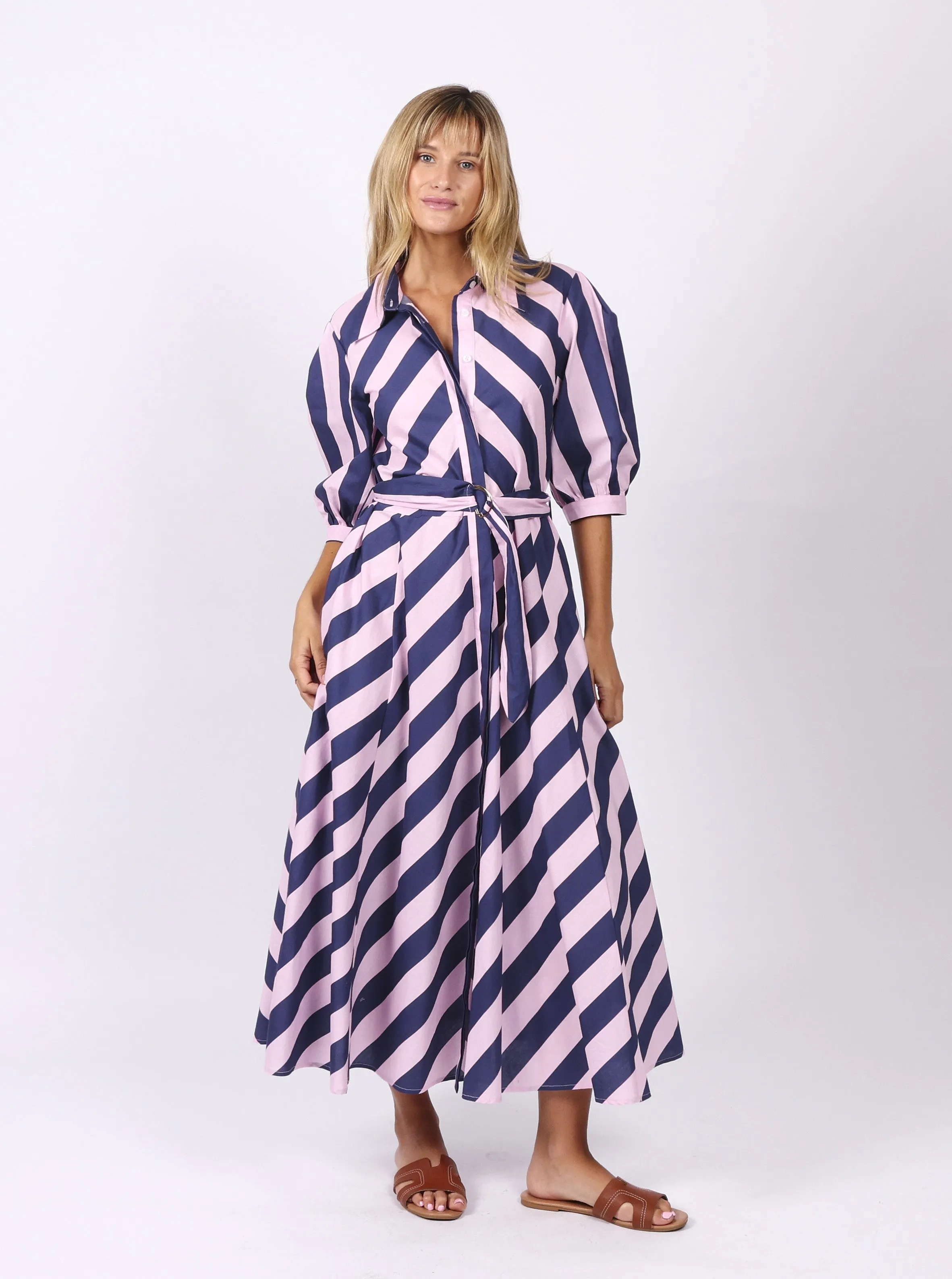 Bianca Dress - Pink Navy Stripes