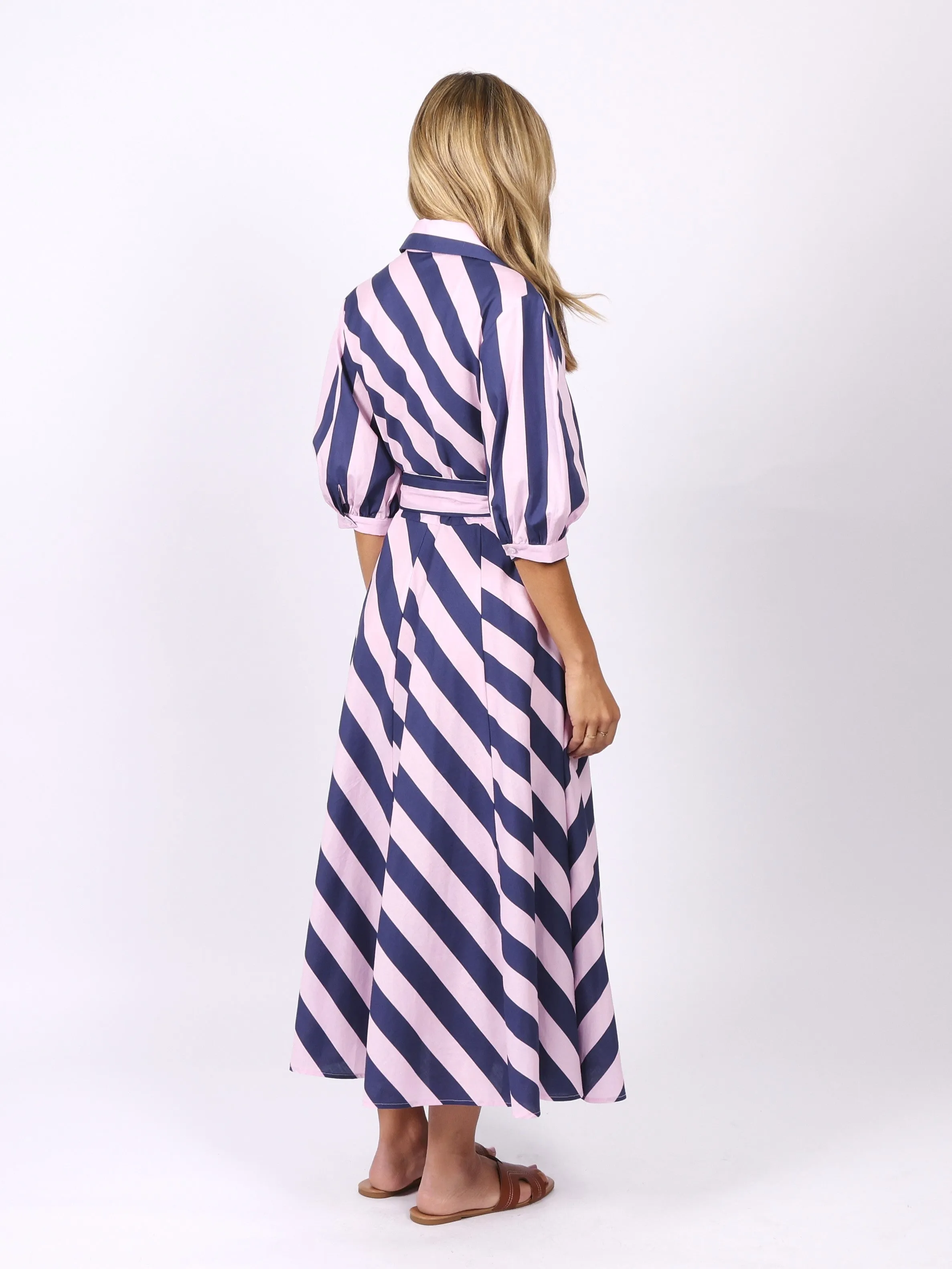 Bianca Dress - Pink Navy Stripes