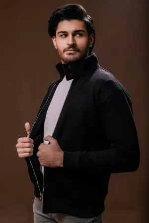 Black Harrington Jacket With Funnel Neck