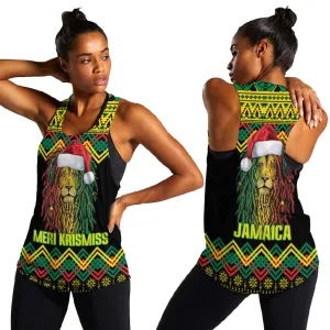 Black Jamaican Christmas Women Racerback Tank Reggae Lion With Kente Pattern LT18