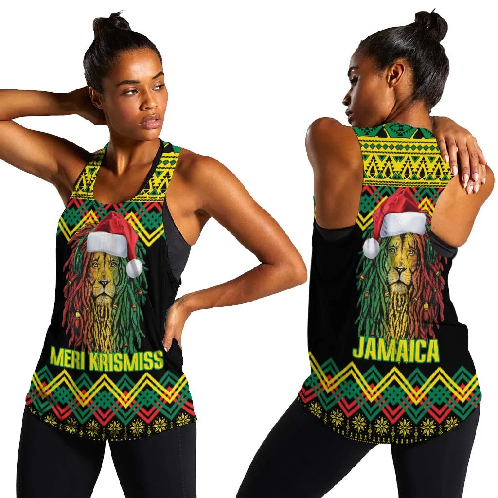 Black Jamaican Christmas Women Racerback Tank Reggae Lion With Kente Pattern LT18