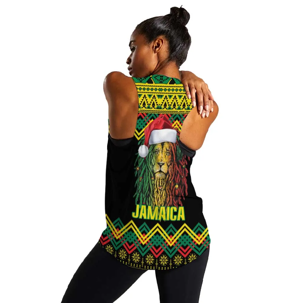 Black Jamaican Christmas Women Racerback Tank Reggae Lion With Kente Pattern LT18