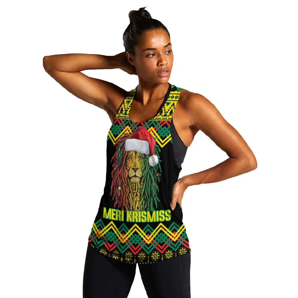 Black Jamaican Christmas Women Racerback Tank Reggae Lion With Kente Pattern LT18