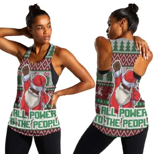 Black Santa Fist Christmas Africa Women Racerback Tank All Power to the People DT03