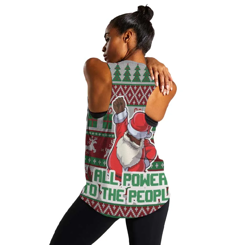Black Santa Fist Christmas Africa Women Racerback Tank All Power to the People DT03