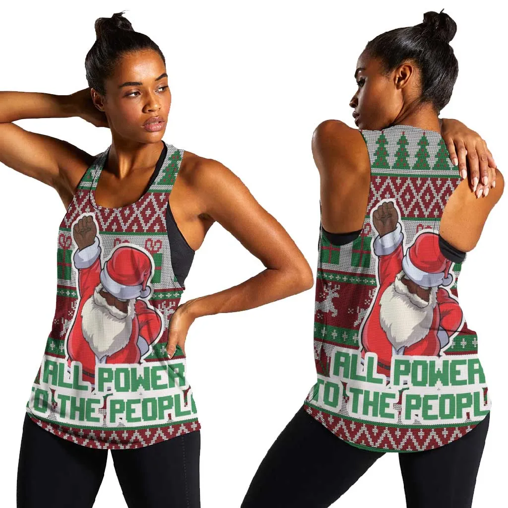 Black Santa Fist Christmas Africa Women Racerback Tank All Power to the People DT03
