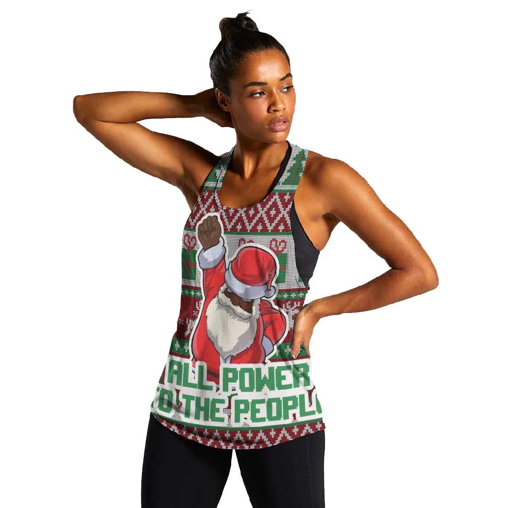 Black Santa Fist Christmas Africa Women Racerback Tank All Power to the People DT03