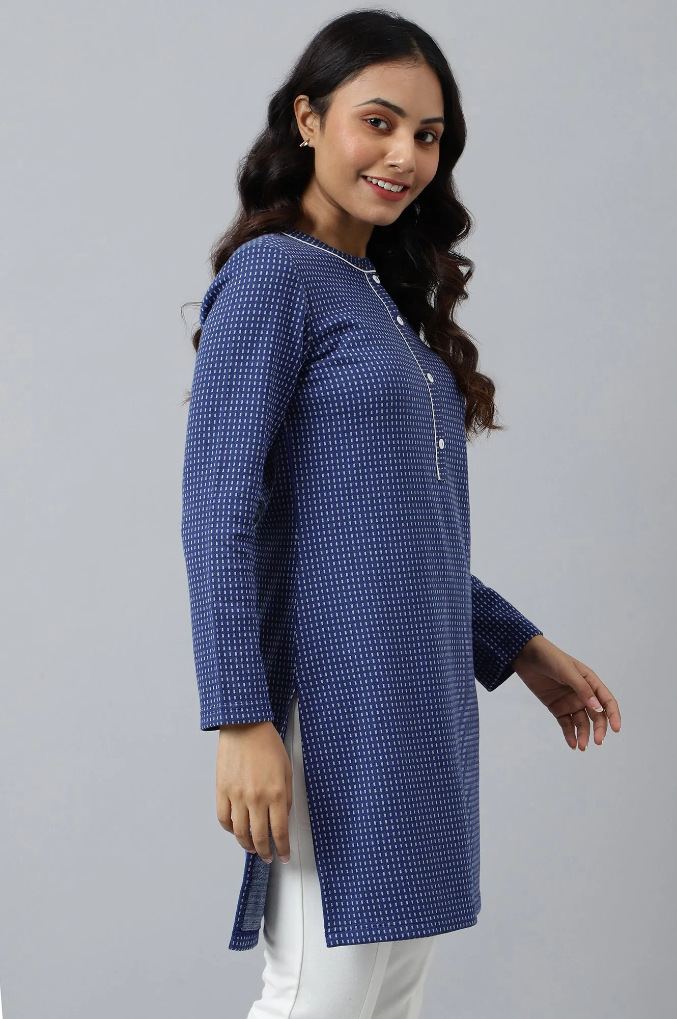 Blue Yarn-dyed Winter kurta