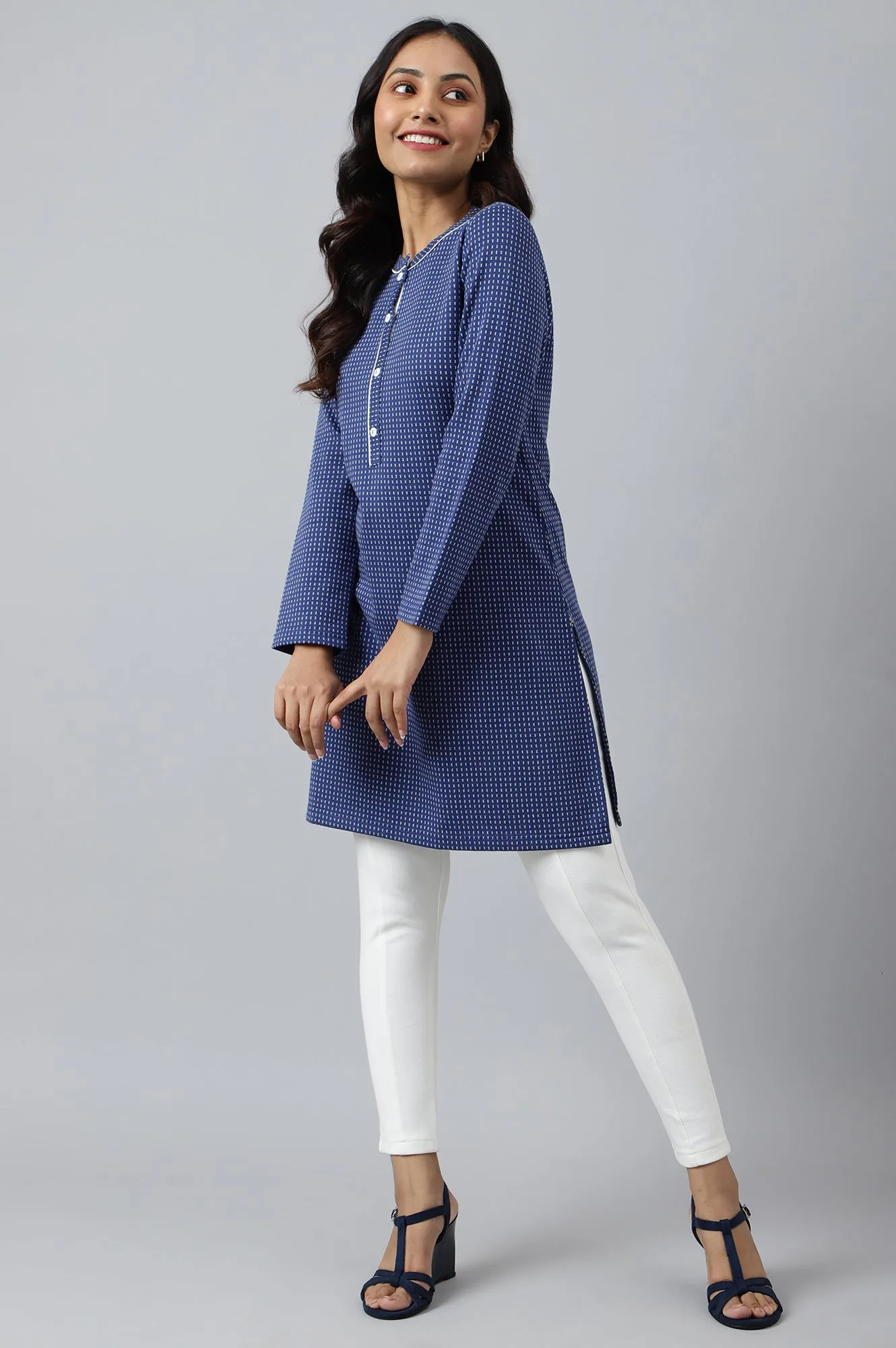 Blue Yarn-dyed Winter kurta