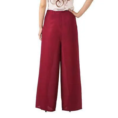 Bordeaux Red Rayon Wrap Pants