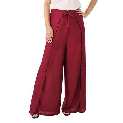 Bordeaux Red Rayon Wrap Pants