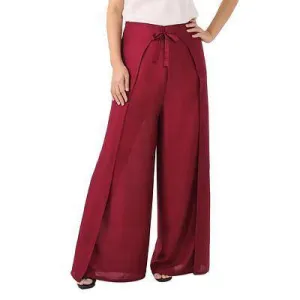 Bordeaux Red Rayon Wrap Pants