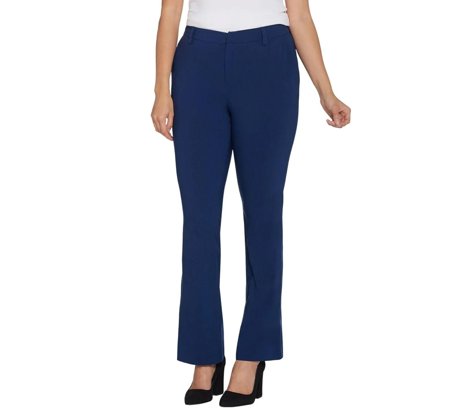 Brooke Shields Timeless Womens Stretch Boot-Cut Woven Pants Navy Blue 18W Tall