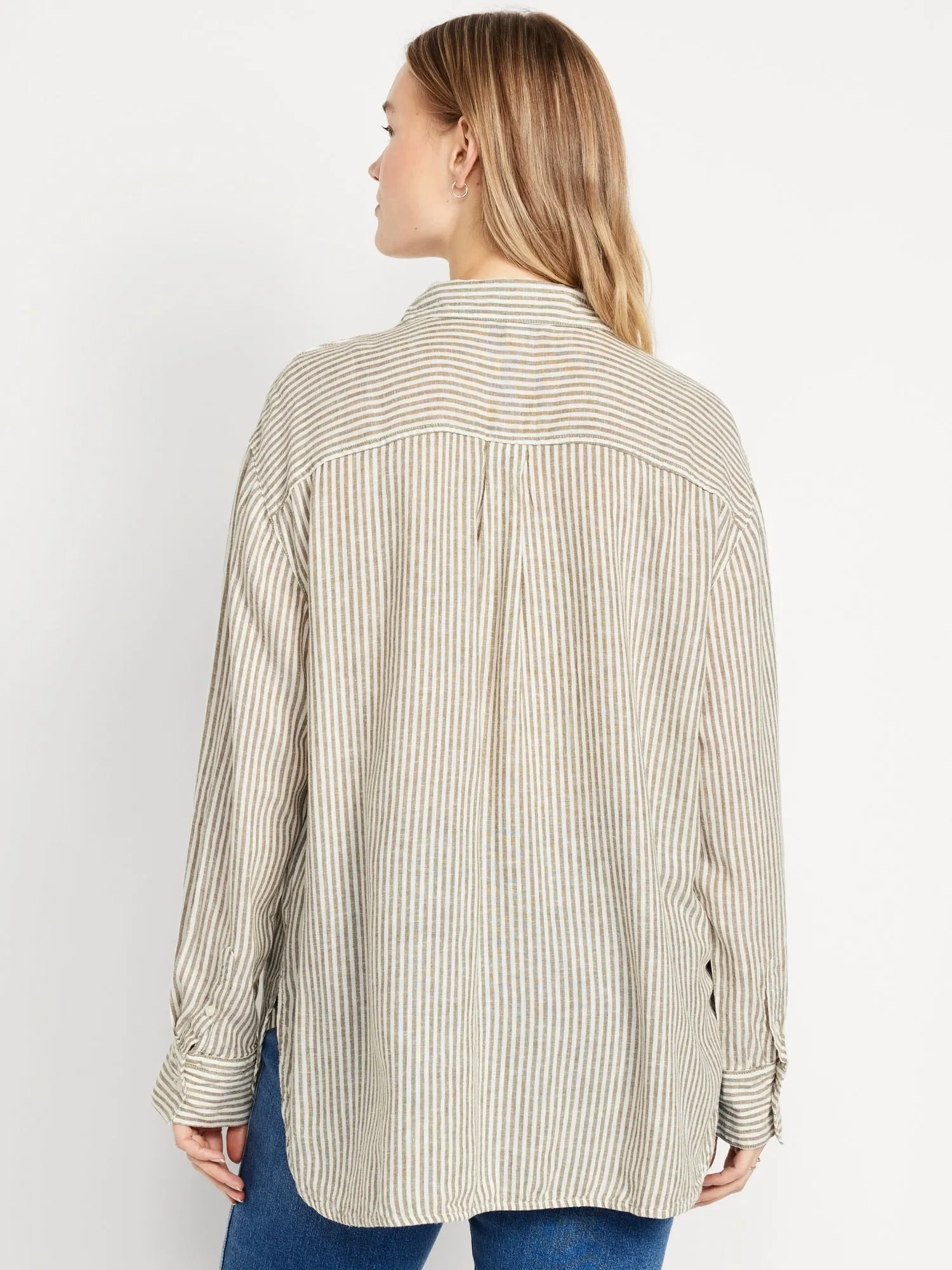 Button-Down Linen-Blend Striped Shirt