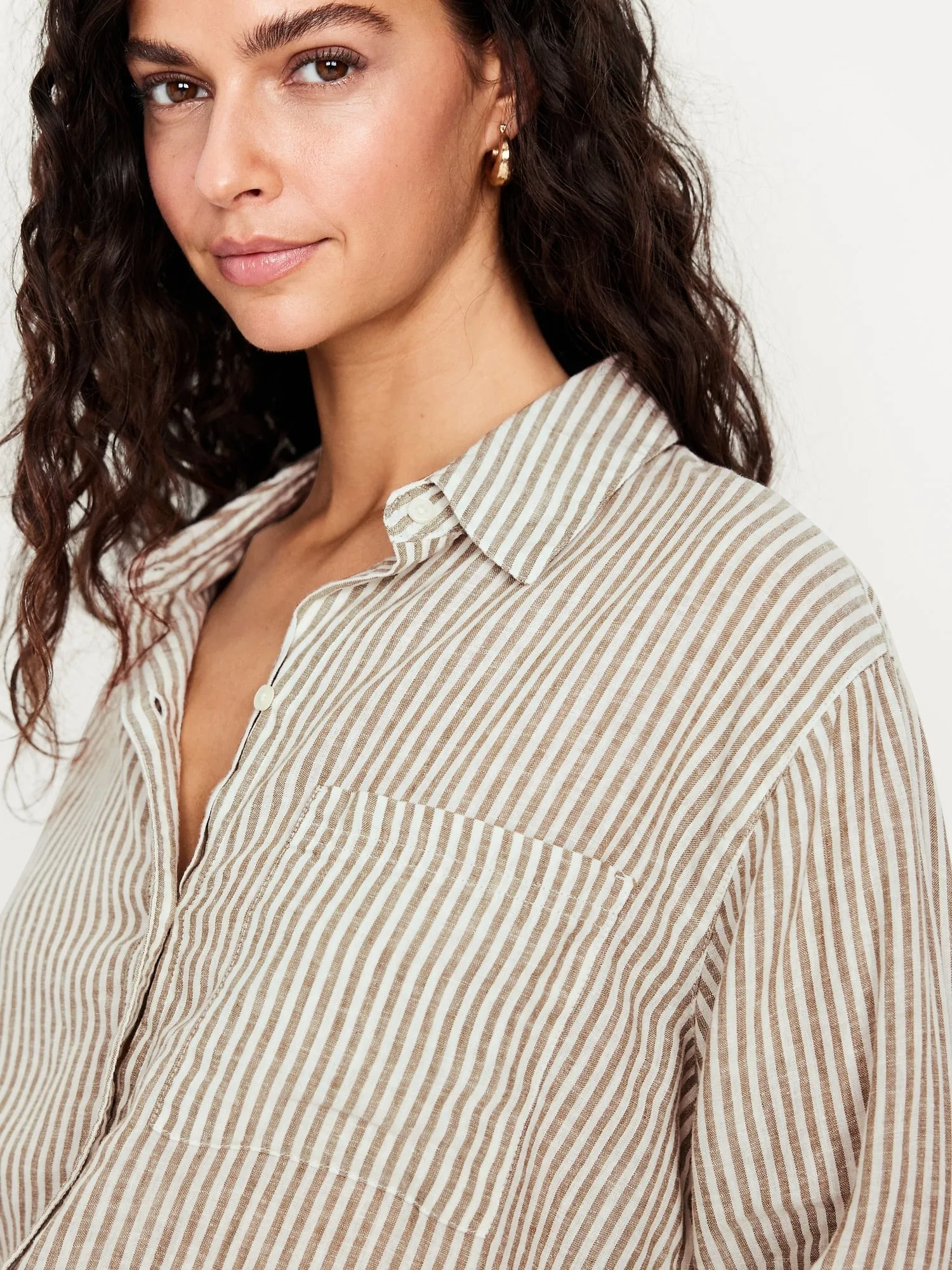 Button-Down Linen-Blend Striped Shirt