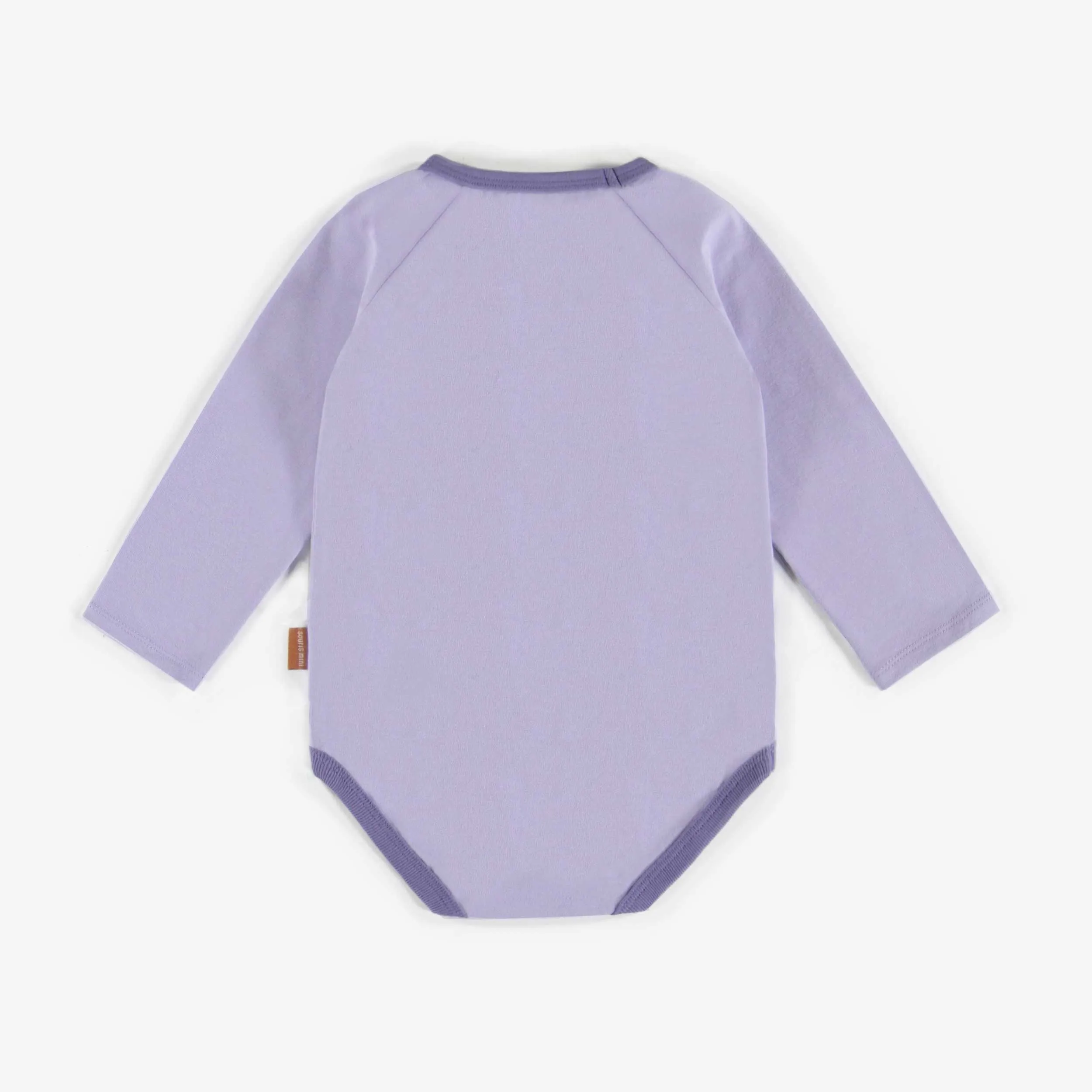 Cache-couche mauve à manches longues en jersey extensible, bébé || Purple long sleeved bodysuit in stretch jersey, baby