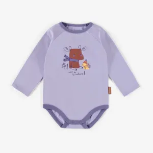 Cache-couche mauve à manches longues en jersey extensible, bébé || Purple long sleeved bodysuit in stretch jersey, baby