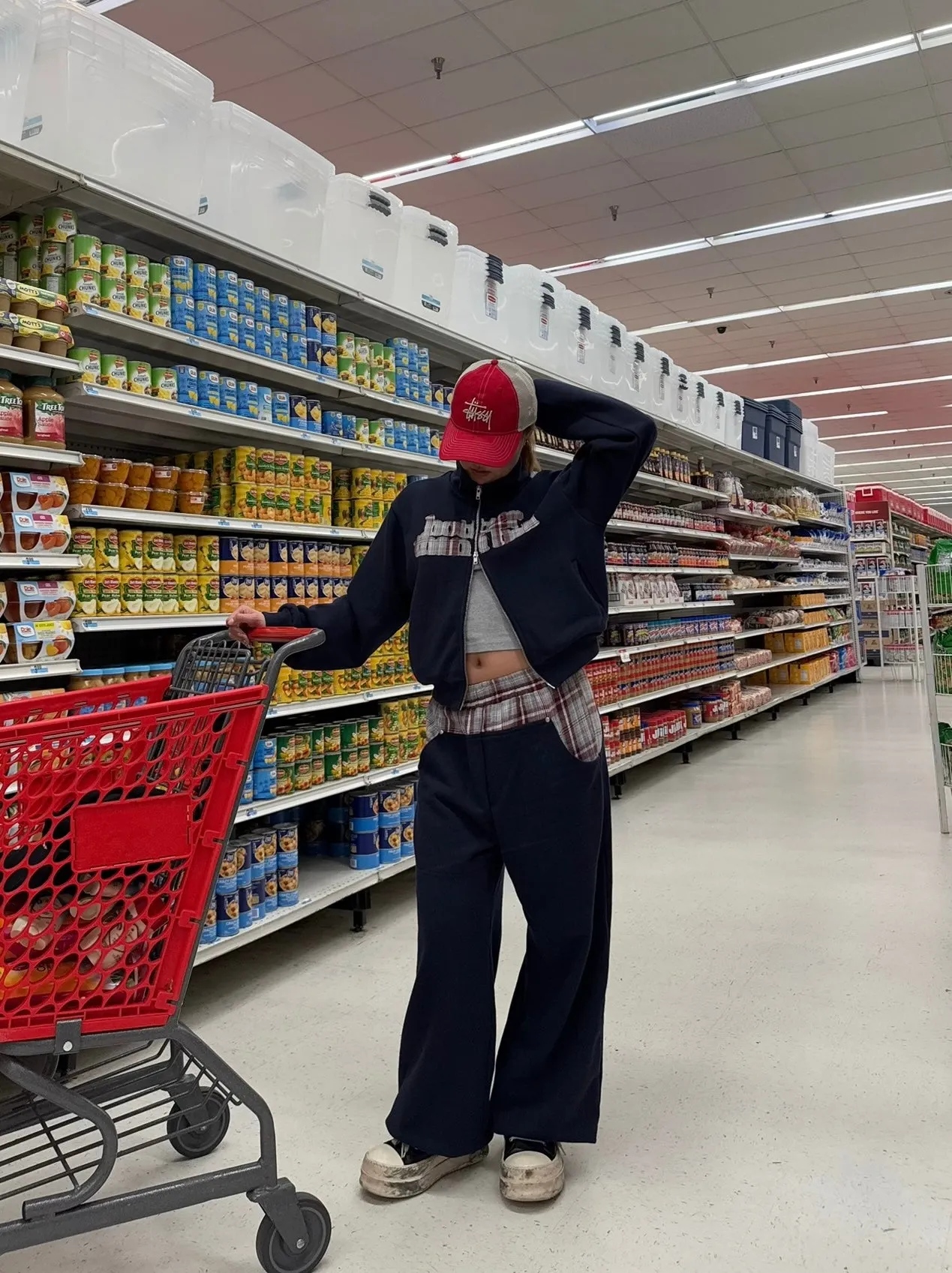 Check pattern sweat pants