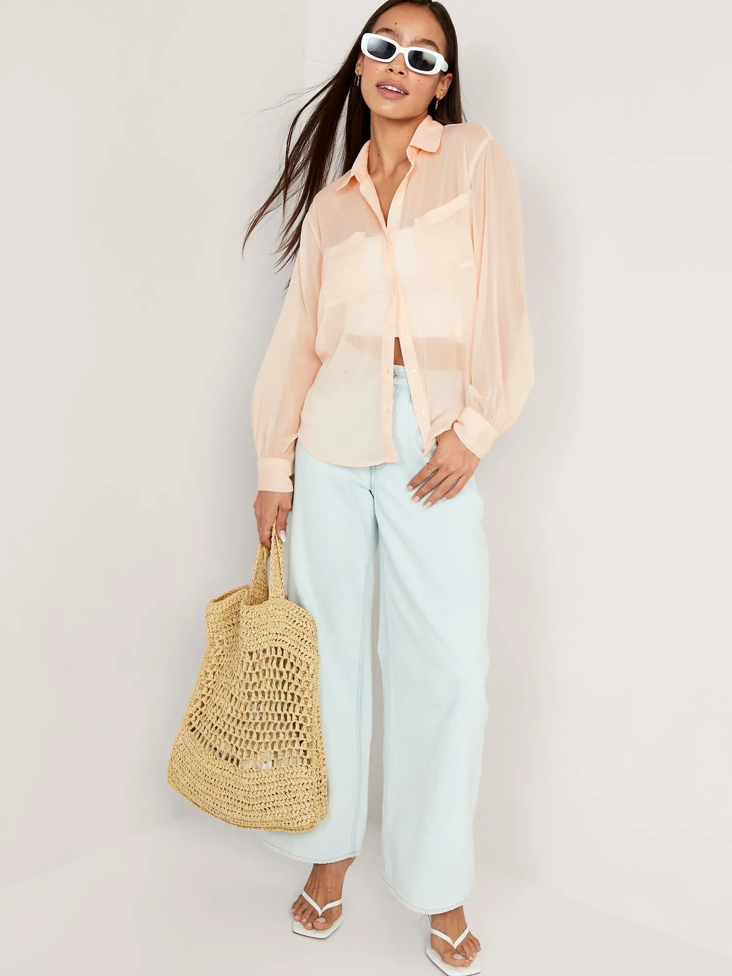 Chiffon Button-Down Shirt for Women
